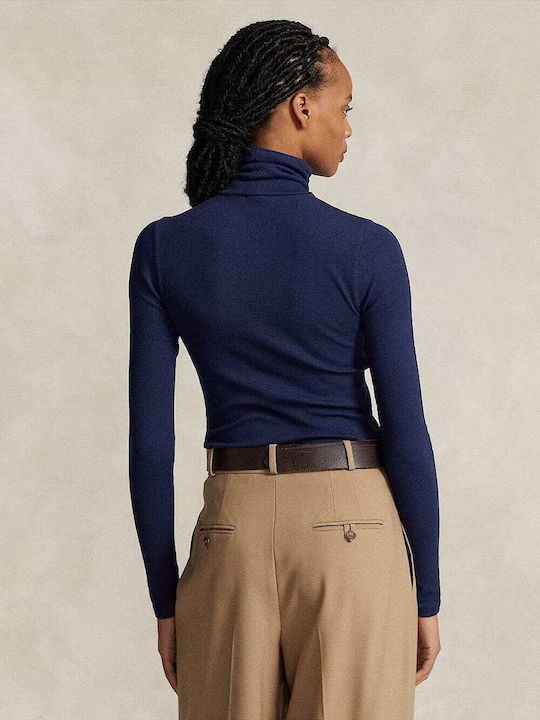 Ralph Lauren Women's Long Sleeve Pullover Cotton Turtleneck Navy Blue