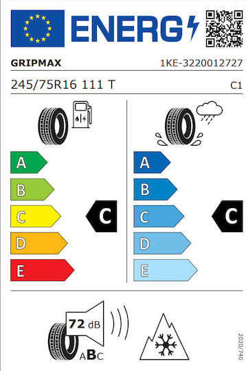 Gripmax Inception A/T 245/75R16 111T T/A 4 Seasons Tyre for 4x4 / SUV Car