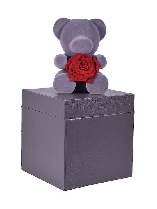 Αρκουδάκι από Τεχνητά Τριαντάφυλλα Γκρι 13cm Giftland