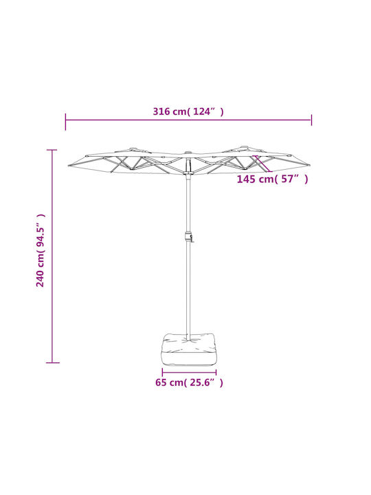 Round Metal Black Garden & Terrace Parasol Φ3.16xH2.4m