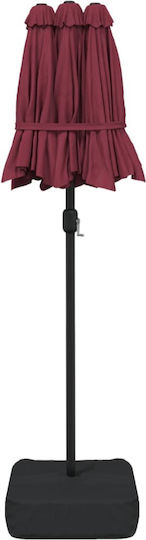 Umbrelă Rotundă Metalică Burgundy cu Bază de Susținere & Iluminare LED 3.16x1.45m 362973