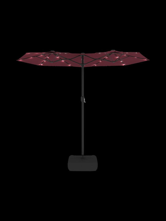 Umbrelă Rotundă Metalică Burgundy cu Bază de Susținere & Iluminare LED 3.16x1.45m 362973