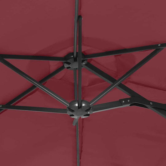 Umbrelă Rotundă Metalică Burgundy cu Bază de Susținere & Iluminare LED 3.16x1.45m 362973
