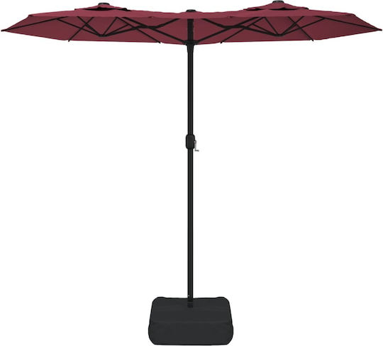 Umbrelă Rotundă Metalică Burgundy cu Bază de Susținere & Iluminare LED 3.16x1.45m 362973