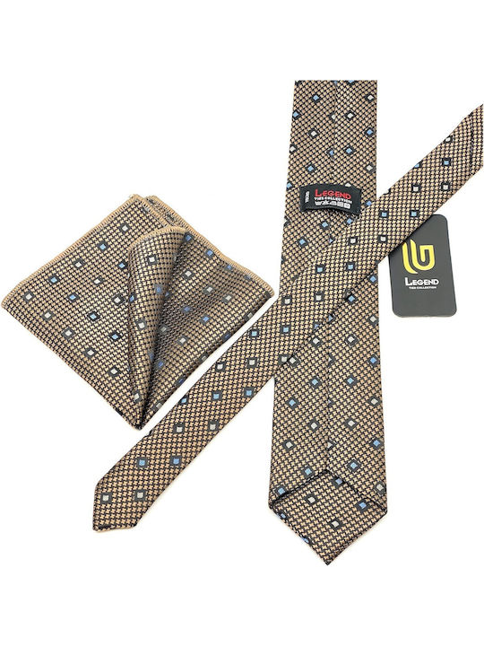 Legend Accessories Σετ Ανδρικής Γραβάτας Συνθετική με Σχέδια σε Μπεζ Χρώμα