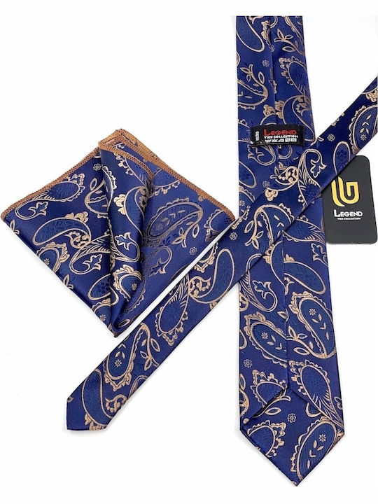 Legend Accessories Σετ Ανδρικής Γραβάτας Συνθετική με Σχέδια σε Navy Μπλε Χρώμα