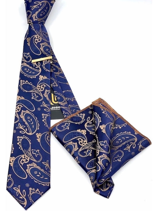Legend Accessories Σετ Ανδρικής Γραβάτας Συνθετική με Σχέδια σε Navy Μπλε Χρώμα