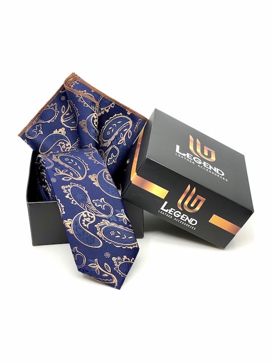 Legend Accessories Σετ Ανδρικής Γραβάτας Συνθετική με Σχέδια σε Navy Μπλε Χρώμα