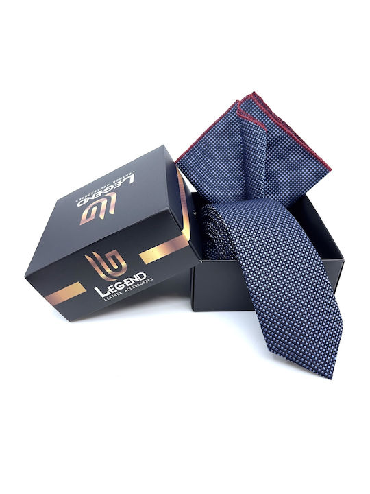 Legend Accessories Σετ Ανδρικής Γραβάτας Συνθετική με Σχέδια σε Navy Μπλε Χρώμα