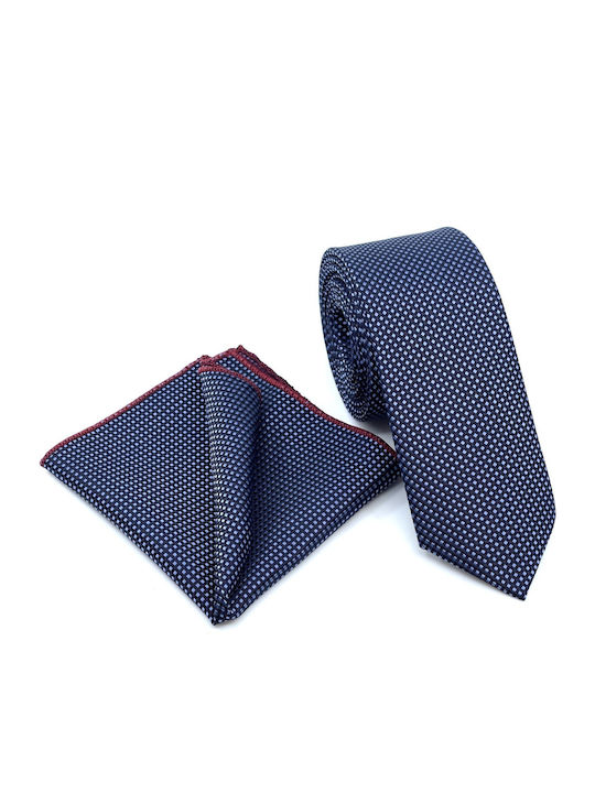 Legend Accessories Σετ Ανδρικής Γραβάτας Συνθετική με Σχέδια σε Navy Μπλε Χρώμα