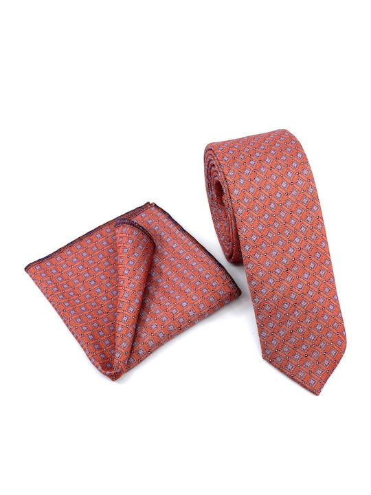 Legend Accessories Σετ Ανδρικής Γραβάτας με Σχέδια σε Πορτοκαλί Χρώμα