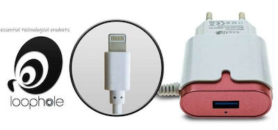 Loophole Charger with Integrated Cable with USB-A Port Lightning 10W Reds (TFS-761)