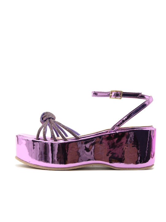 Bacali Collection Women's Leather Ankle Strap Platforms Purple