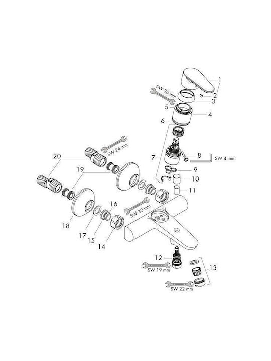 Hansgrohe Focus Αναμεικτική Μπαταρία Μπανιέρας Ασημί