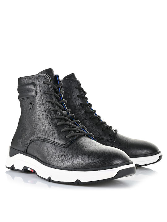 Tommy Hilfiger Men's Leather Military Boots Black