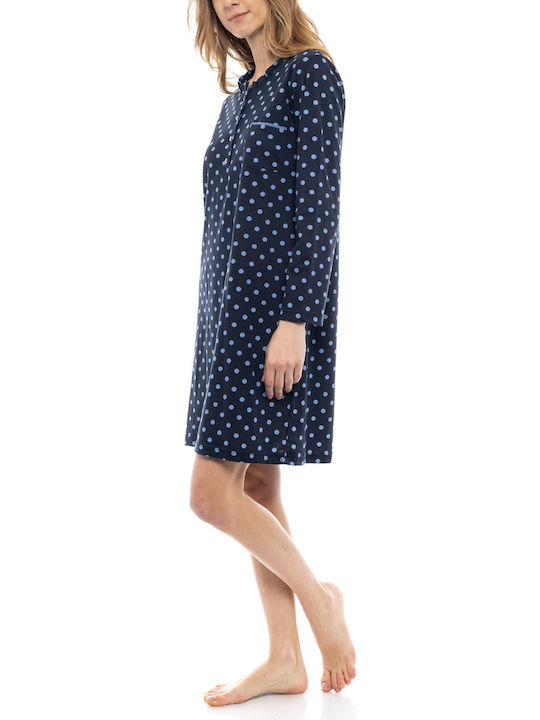 Pink Label Winter Damen Nachthemd Blau