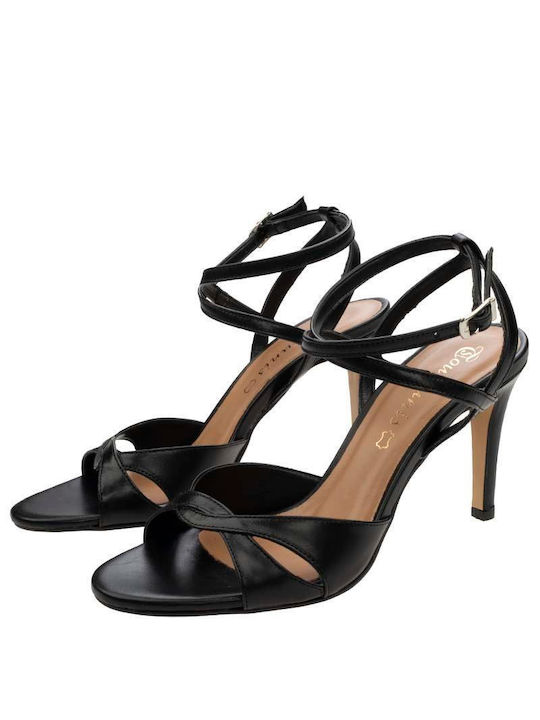 Divide Leather Women's Sandals Black with High Heel