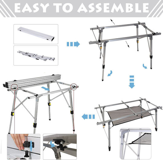 Outsunny Τραπέζι Αλουμινίου για Camping Πτυσσόμενο 120x70x73cm Λευκό