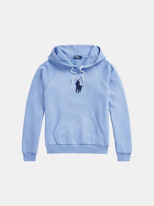 Ralph Lauren Big Pony Women's Hooded Fleece Sweatshirt Light Blue