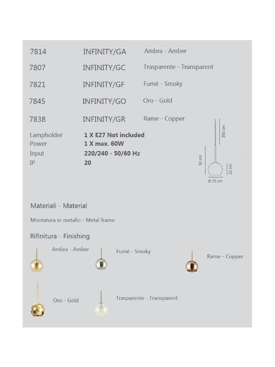 Sikrea Pendant Light Single-Light for Socket E27 Transparent