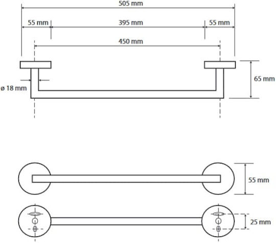 Bemeta Omega Ράγα Μπάνιου Μονή Επιτοίχια με Βίδες ​45x45cm Ασημί