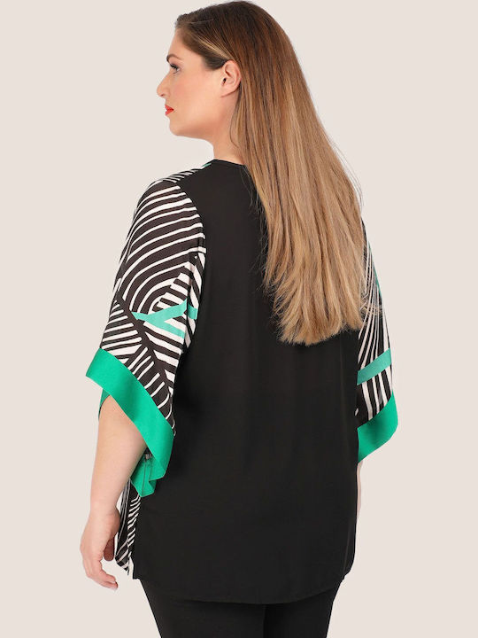 Women's Summer Blouse with Bat Sleeves & V Neckline Green