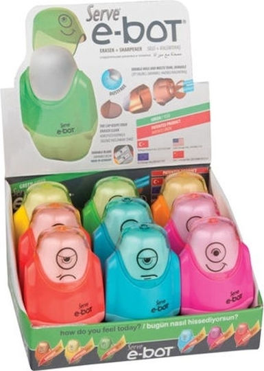 Serve Plastic Double Sharpener with Eraser (Μiscellaneous Colours) 1pcs