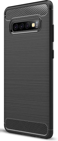 Techsuit Carbon Umschlag Rückseite Silikon Schwarz (Galaxy S10+)