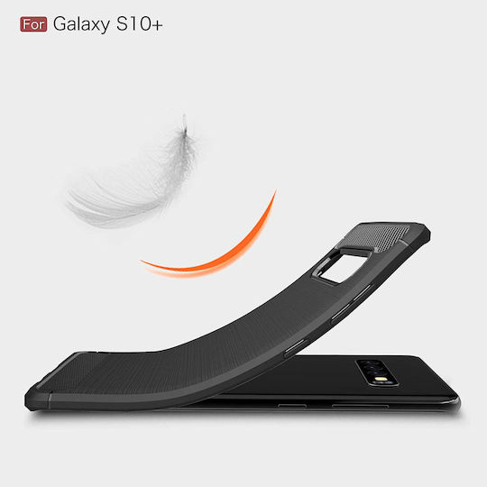 Techsuit Carbon Umschlag Rückseite Silikon Schwarz (Galaxy S10+)