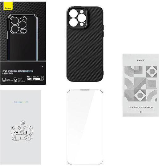 Baseus Задна корица Закалено стъкло Магнитен Черен (iPhone 14 Pro)