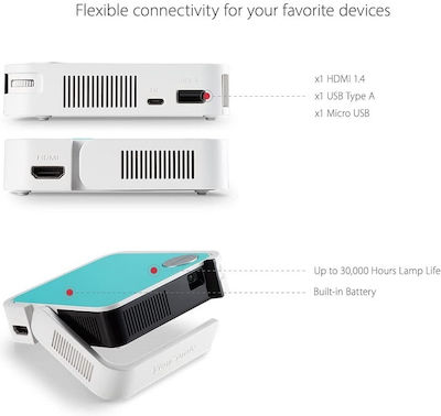 Viewsonic M1 Mini Projector Λάμπας LED με Ενσωματωμένα Ηχεία Τιρκουάζ