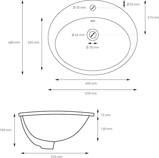 ML-Design Ένθετος Νιπτήρας Κεραμικός 57x48.5x19.5cm Λευκός