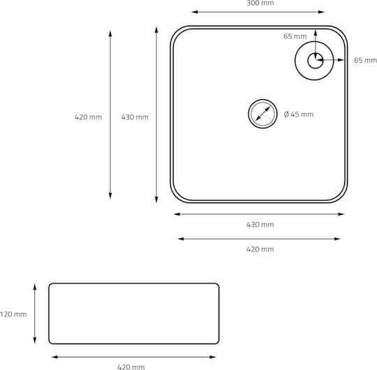 ML-Design Επικαθήμενος Νιπτήρας Κεραμικός 43x43x12cm Μαύρος
