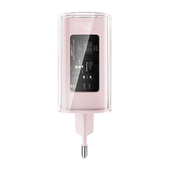 Acefast Φορτιστής Χωρίς Καλώδιο GaN με Θύρα USB-A και 2 Θύρες USB-C 65W Power Delivery / Quick Charge 3.0 Cherry (A45)