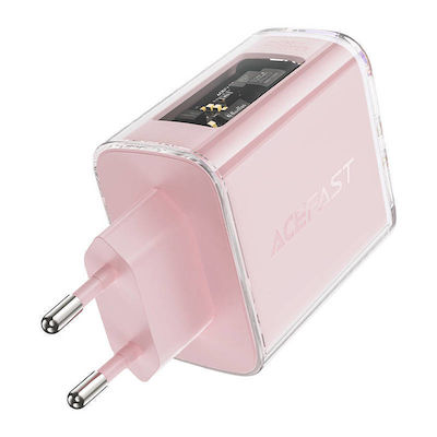 Acefast Încărcător Fără Cablu GaN cu Port USB-A și 2 Porturi USB-C 65W Livrarea energiei / Quick Charge 3.0 Cherry (A45)