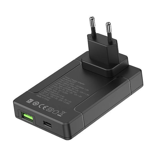 Budi Φορτιστής Χωρίς Καλώδιο GaN με Θύρα USB-A και Θύρα USB-C 65W Power Delivery Μαύρος (GaN2 Pro)