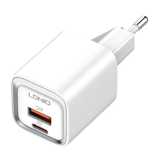 Ldnio Φορτιστής με Θύρα USB-A και Θύρα USB-C και Καλώδιο USB-C - Lightning 20W Power Delivery Λευκός (A2318C)