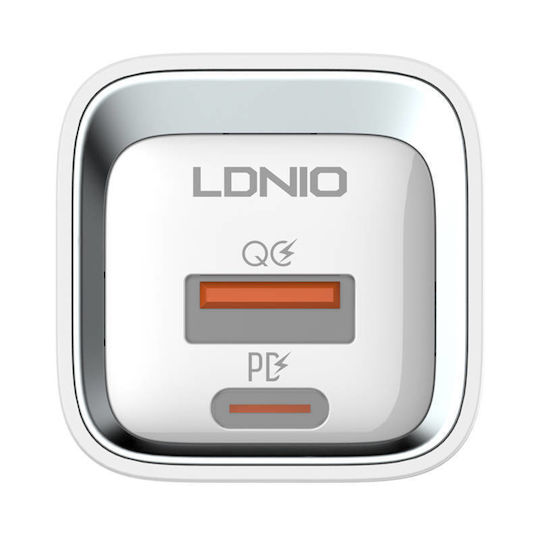 Ldnio Φορτιστής με Θύρα USB-A και Θύρα USB-C και Καλώδιο USB-C - Lightning 20W Power Delivery Λευκός (A2318C)