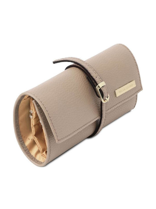 Tuscany Leather Κουτί Κοσμημάτων Ταξιδιού από Δερματίνη Σταχτί ανοιχτό