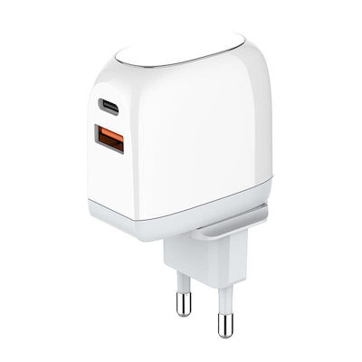 Ldnio Charger with USB-A Port and USB-C Port and Cable Lightning 30W Power Delivery White (A2522C)