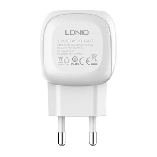 Ldnio Φορτιστής με Θύρα USB-C και Καλώδιο Lightning 27W Λευκός (A1206C)