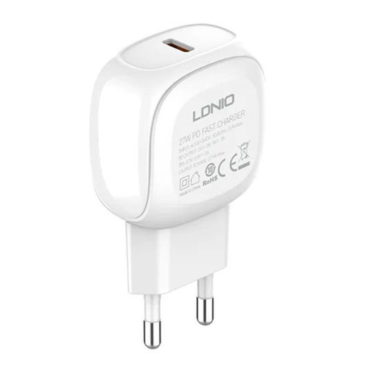 Ldnio Φορτιστής με Θύρα USB-C και Καλώδιο Lightning 27W Λευκός (A1206C)