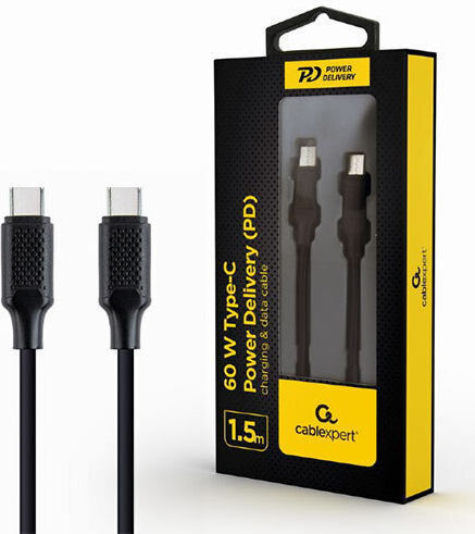 Cablexpert Braided USB 2.0 Cable USB-C Male - USB-C 60W PD Black 1.5m CC-USB2-CMCM60-1.5M