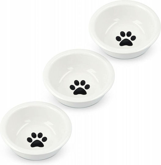 Navaris Cat Bowls Set 3 Ceramic Bowl Food & Water for Dog & Cat with Base 3x 320ml 13.7cm in White Color