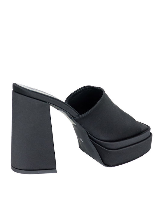 Mules with Chunky High Heel in Black Color