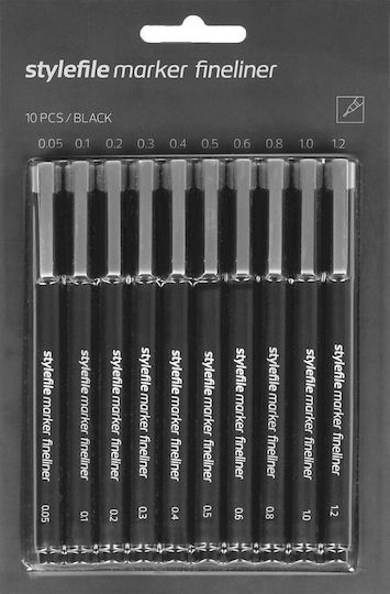 Stylefile Marker Μαρκαδόροι Σχεδίου Μαύροι Σετ 10τμχ