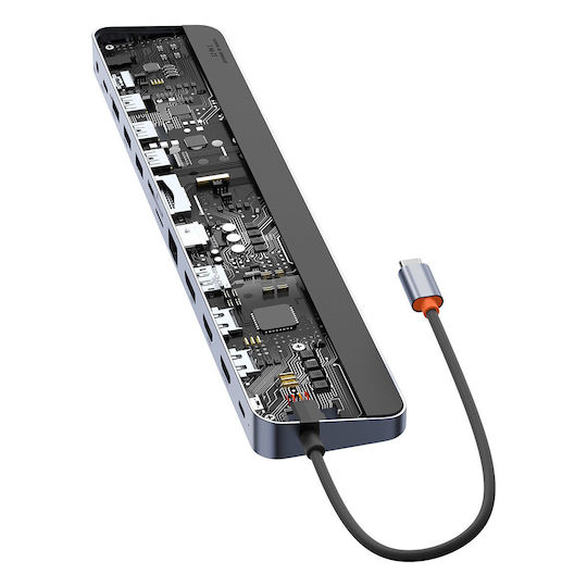 Baseus EliteJoy Gen2 USB-C Docking Station με HDMI/DisplayPort 4K PD Ethernet και σύνδεση 2 Οθονών Γκρι
