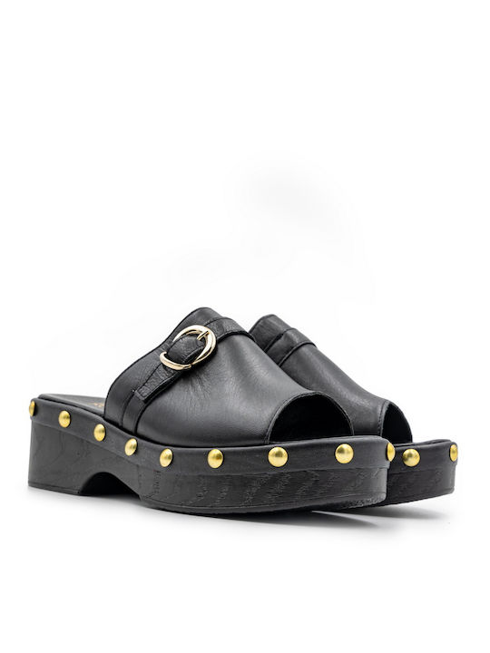 Rolling Steps Shoes Piele Mules cu Gros cu gleznă înaltă Toc în Negru Culoare