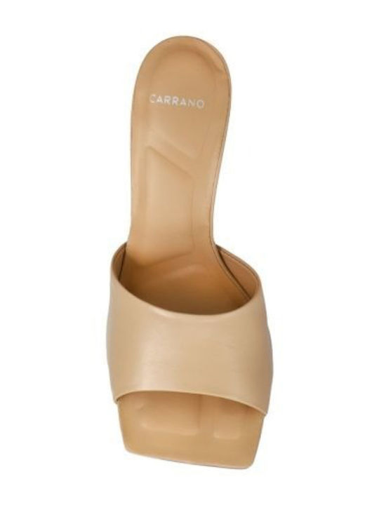 Mestico Mules with Thin High Heel in Beige Color