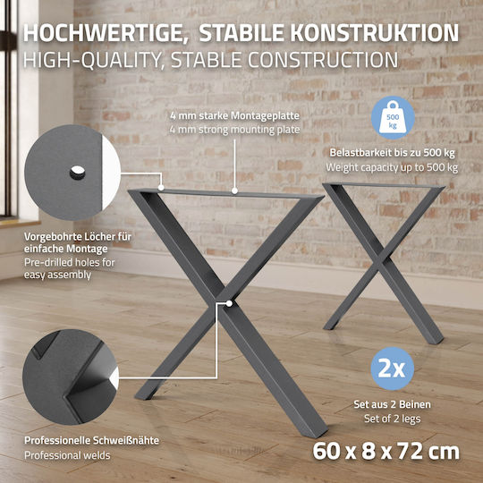 ECD Germany Xdesign Picior De Mobilier Din Lemn Potrivit Pentru Masă / Măsuță 60x72cm Gri
